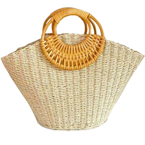 Hand-Woven Straw Bag Summer Beach Handbag Purse Retro Rattan Tote xD - Picture 1 of 6